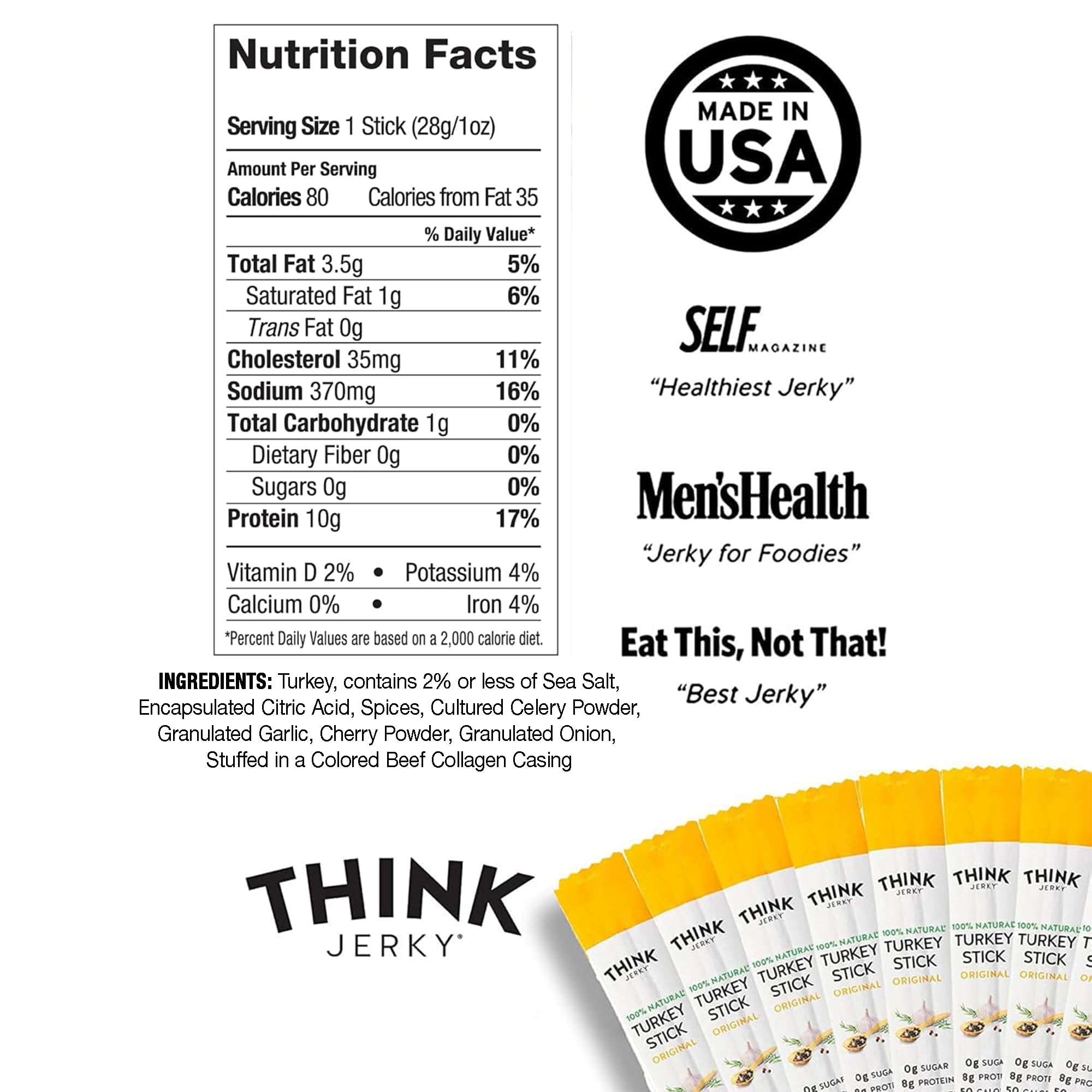 Think Jerky turkey sticks unwrap closeup highlighting clean ingredients for on-the-go nourishment.