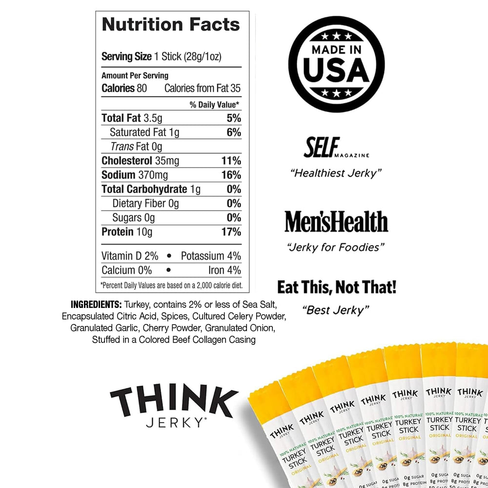 Think Jerky turkey sticks unwrap closeup highlighting clean ingredients for on-the-go nourishment.