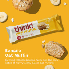 think! Banana Oat Muffin bar shown ready to grab for a protein-packed on-the-go snack.