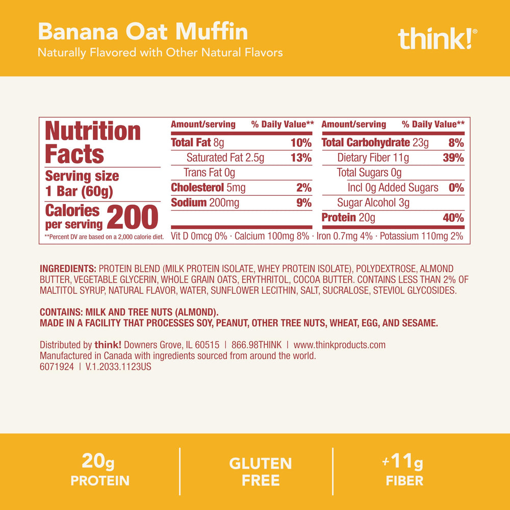 think! Banana Oat Muffin ingredients emphasize gluten-free formulation for diverse diets.