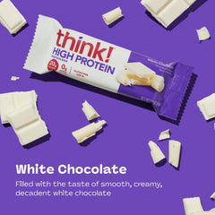 Think! white chocolate protein bar close-up highlights rich flavor and high-protein benefits