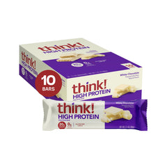 Think! protein bar white chocolate unwrap reveals creamy texture for quick fueling