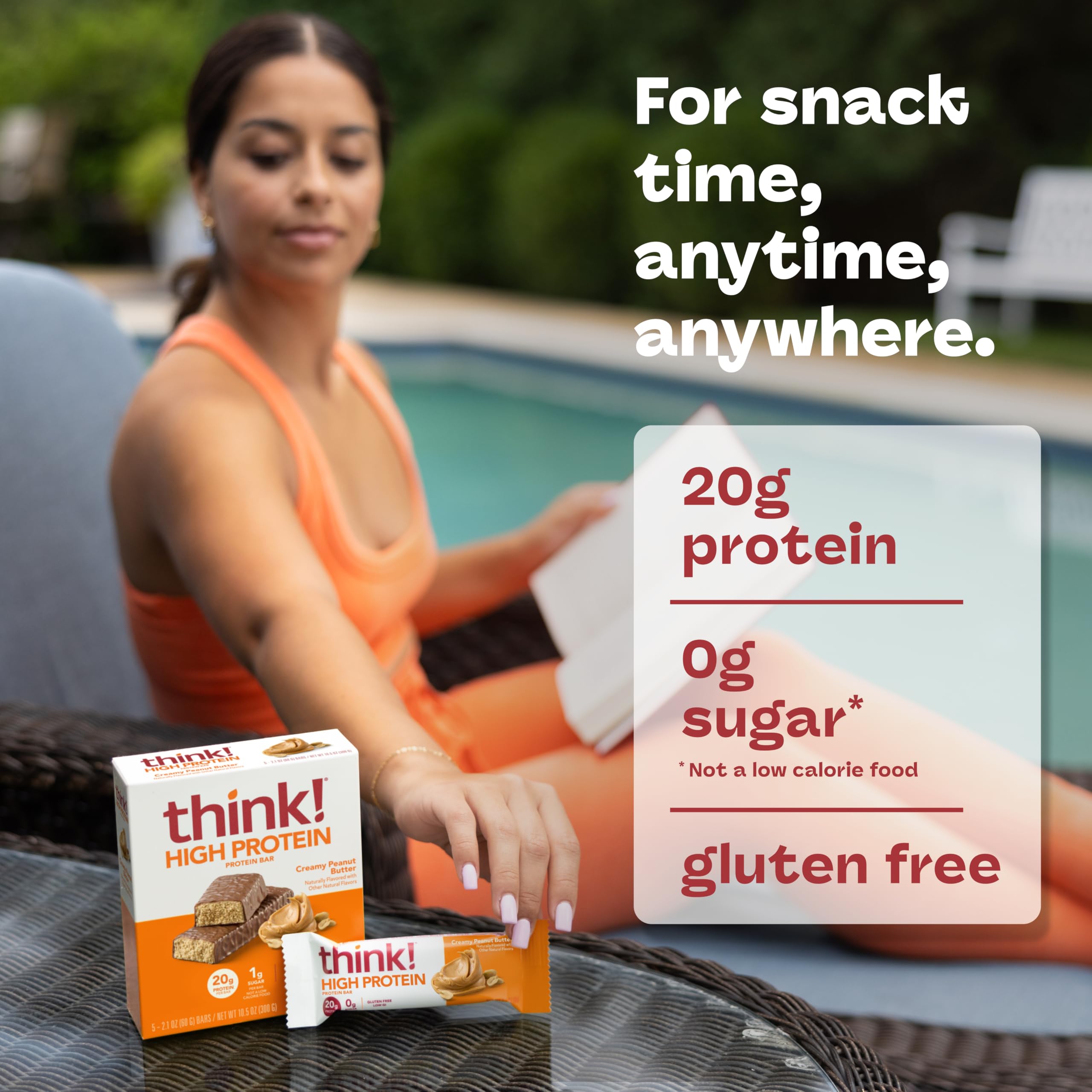 Think! Creamy Peanut Butter bars with no artificial colors or flavors for clean snacking.