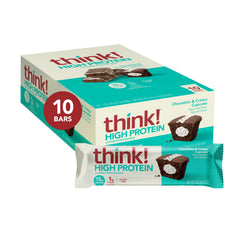 Think! chocolate creme cupcake packaging showing a high-protein snack.