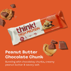 Think! Protein Bar close-up with creamy peanut butter and chocolate chunks