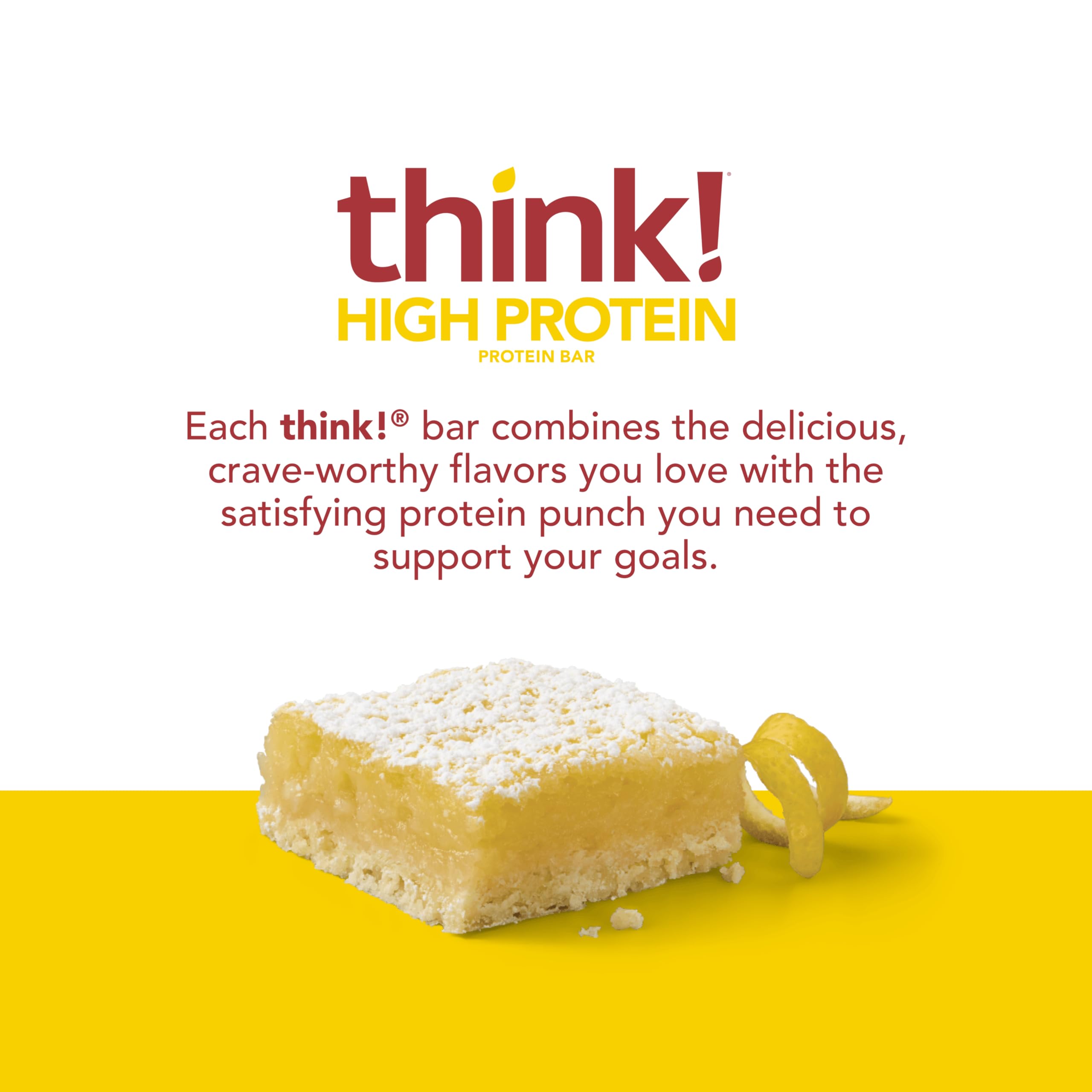 think! Lemon Delight ingredients panel highlights whey protein isolate and gluten-free formula.