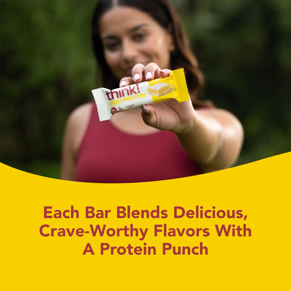 think! Lemon Delight bar with whey protein isolate for workout fueling.