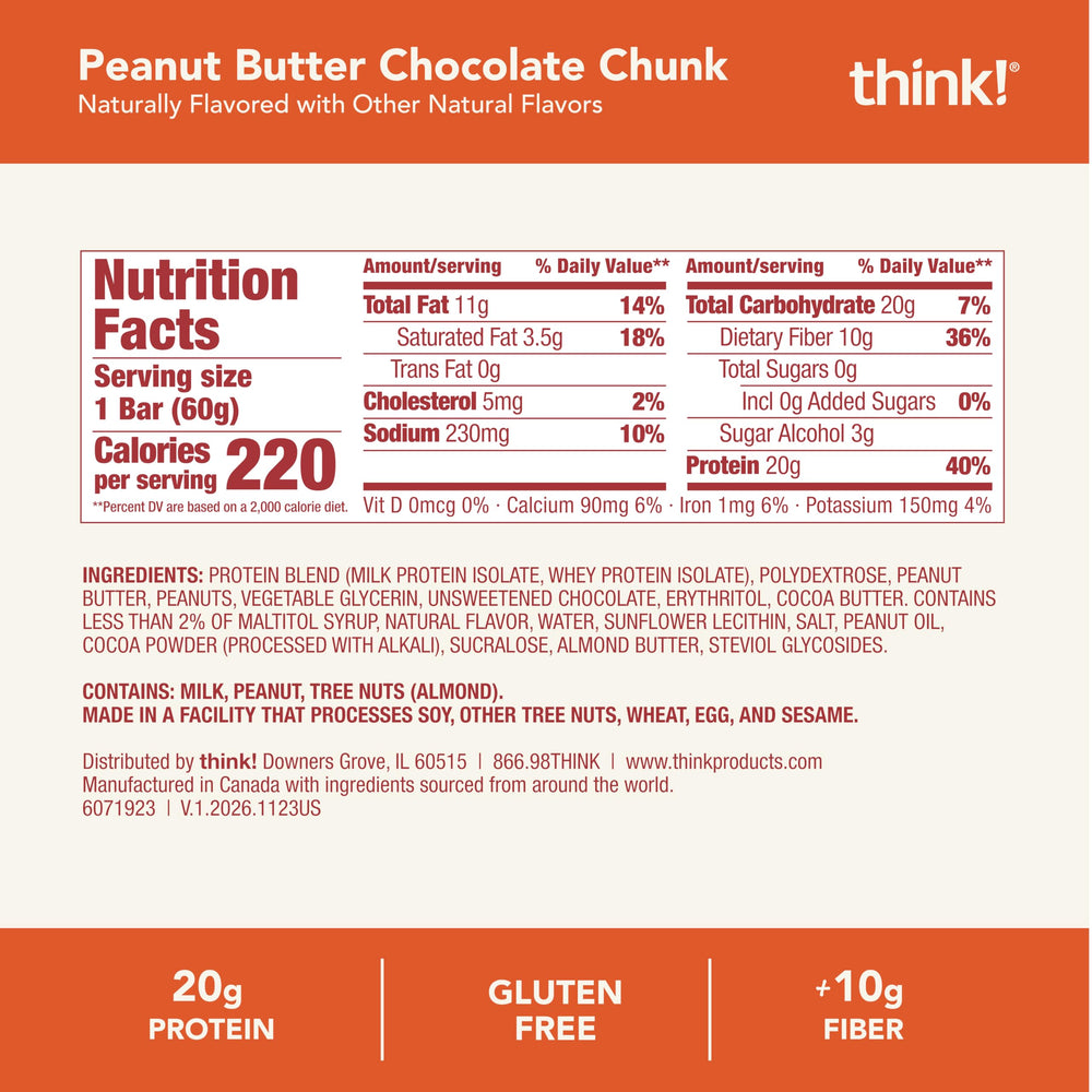 Think! Protein Bar contains 1g sugar per bar for restrained sweetness