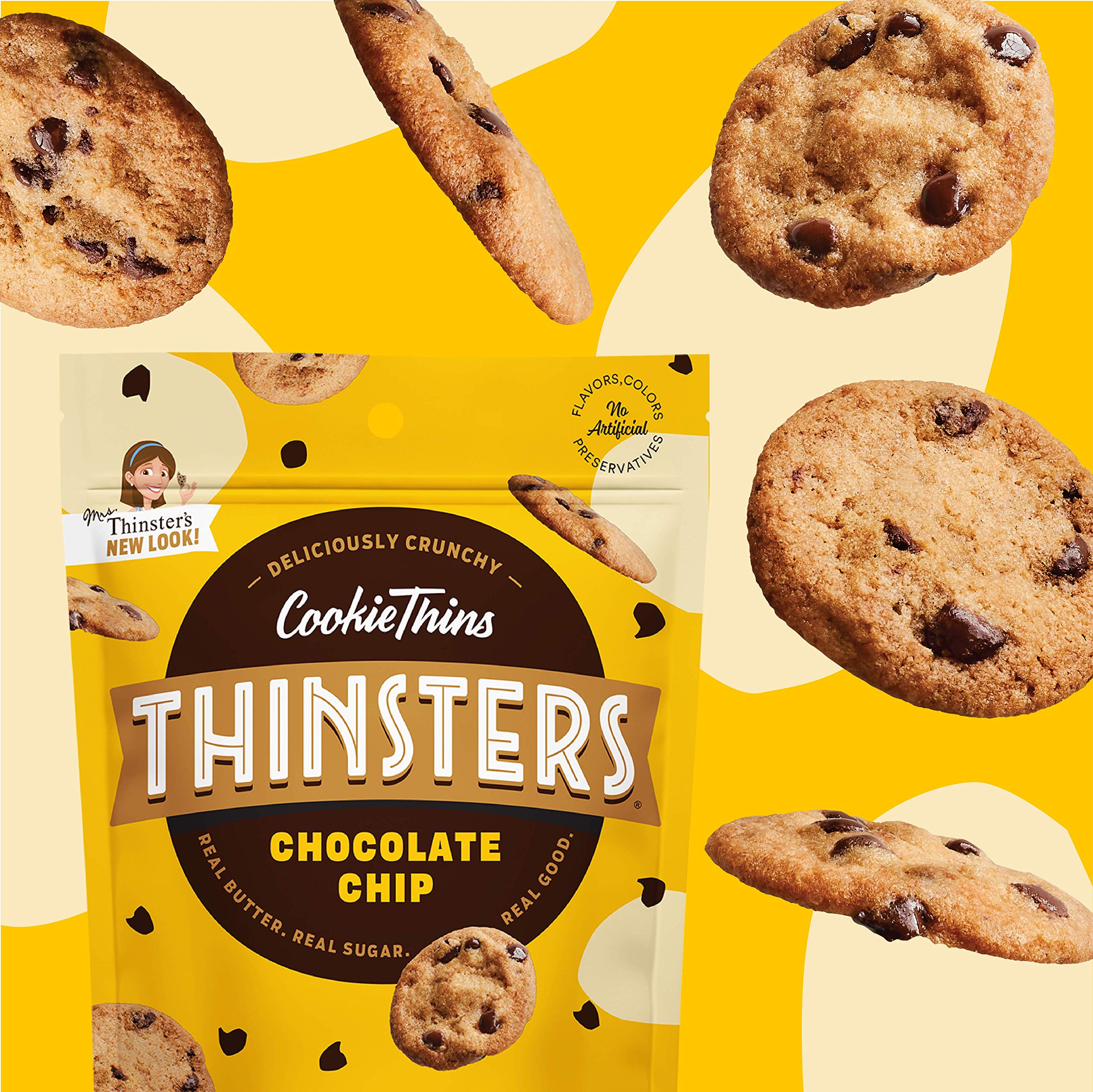 Thinsters cookie thin non-GMO badge close-up indicating clean ingredients