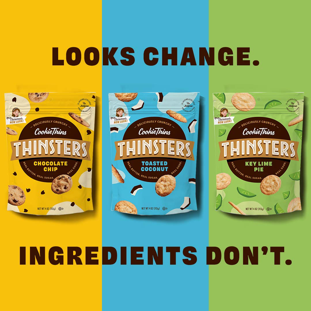 Thinsters chocolate chip cookie thin oven-baked crisp texture close-up