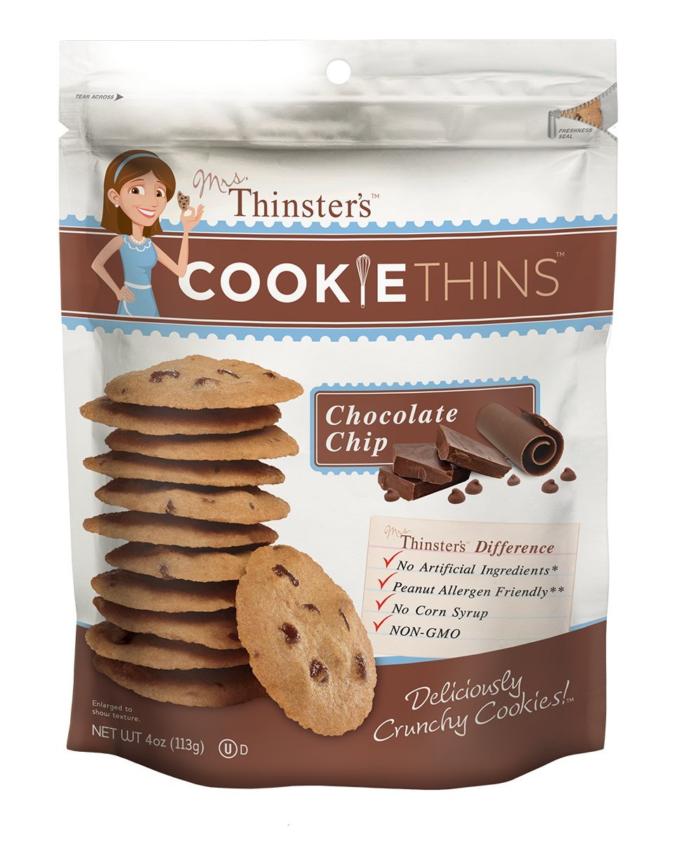 Thinsters chocolate chip cookie thin real butter label highlights homemade flavor