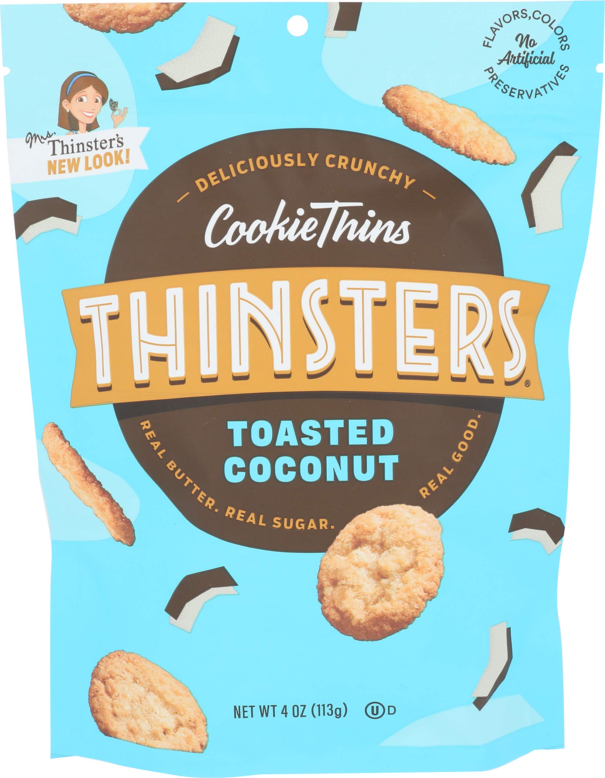 Thinsters Toasted Coconut Cookie Thins pack on-the-go snack with fresh, crispy coconut flavor