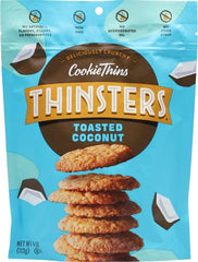 Resealable bag of Thinsters Toasted Coconut Cookie Thins maintains freshness between bites