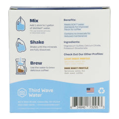 Third Wave Water sticks packaging demonstrating 12 gallons of optimized brewing water.