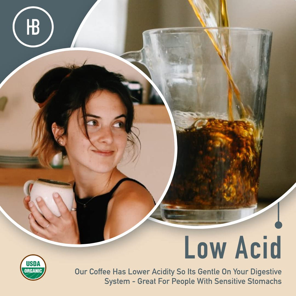 Thompson's Healthy Bean Low Acid Pods rooibos-infused label, soothing aroma and caffeine balance.