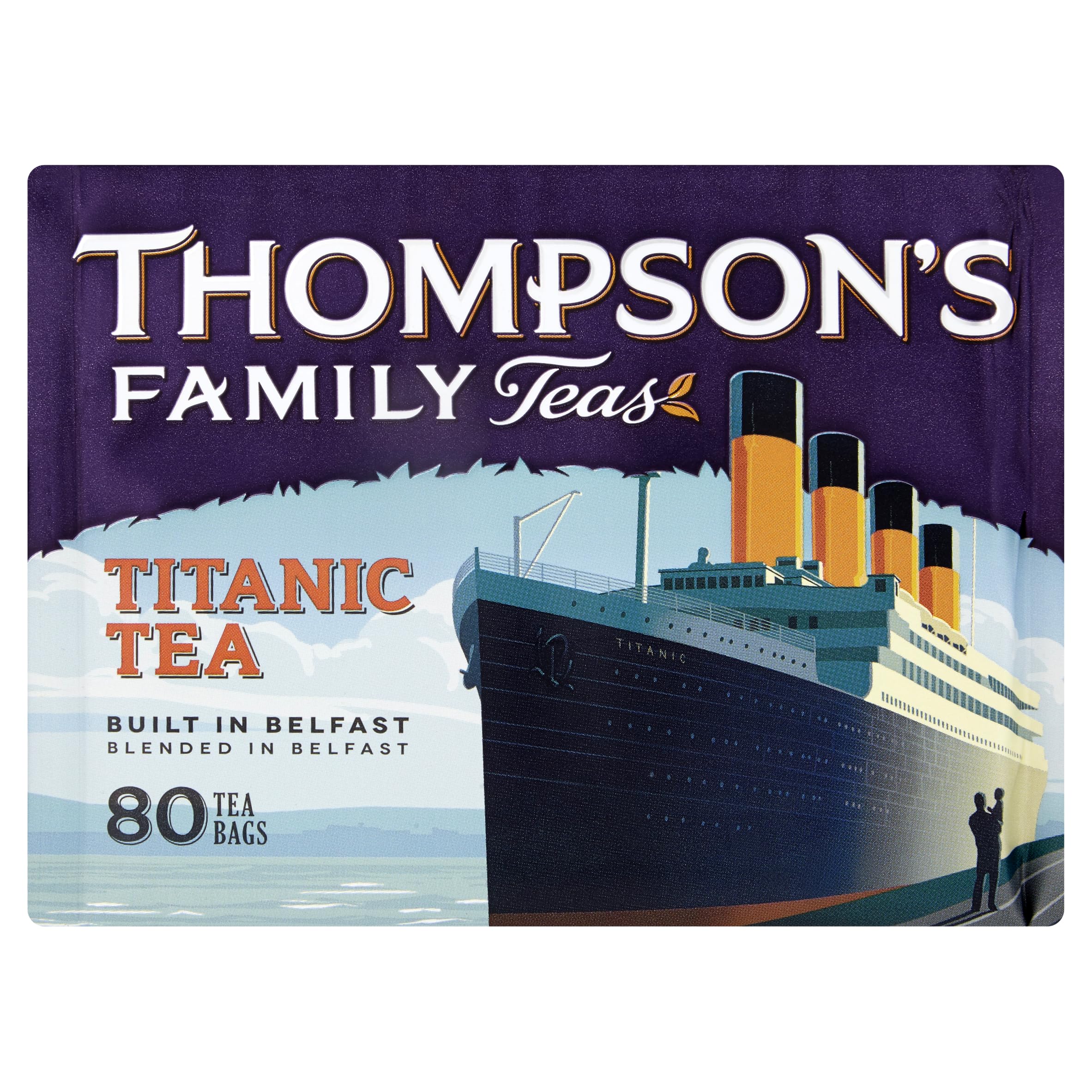 Thompson's Titanic Tea 80 bags ready for daily brewing, ideal for a quick comforting cup.