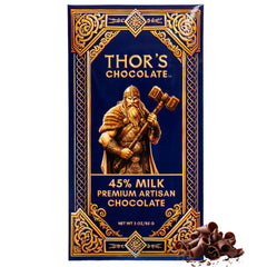 Thor's Chocolate artisan milk bar 45 percent cacao packaging showcases premium gift appeal.