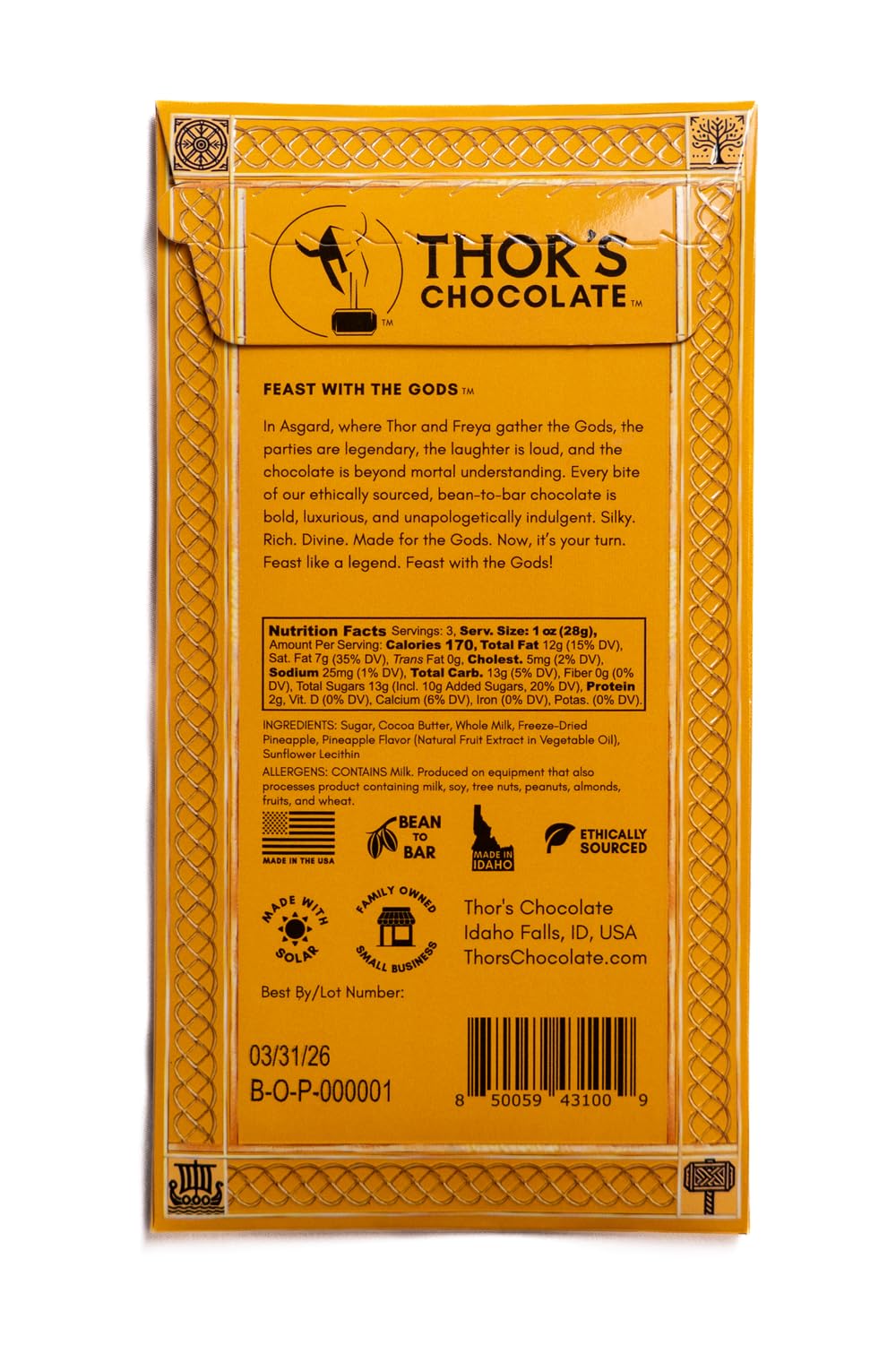 Creamy, luxurious finish from Thor's Pineapple Cream bar, perfect for dessert.