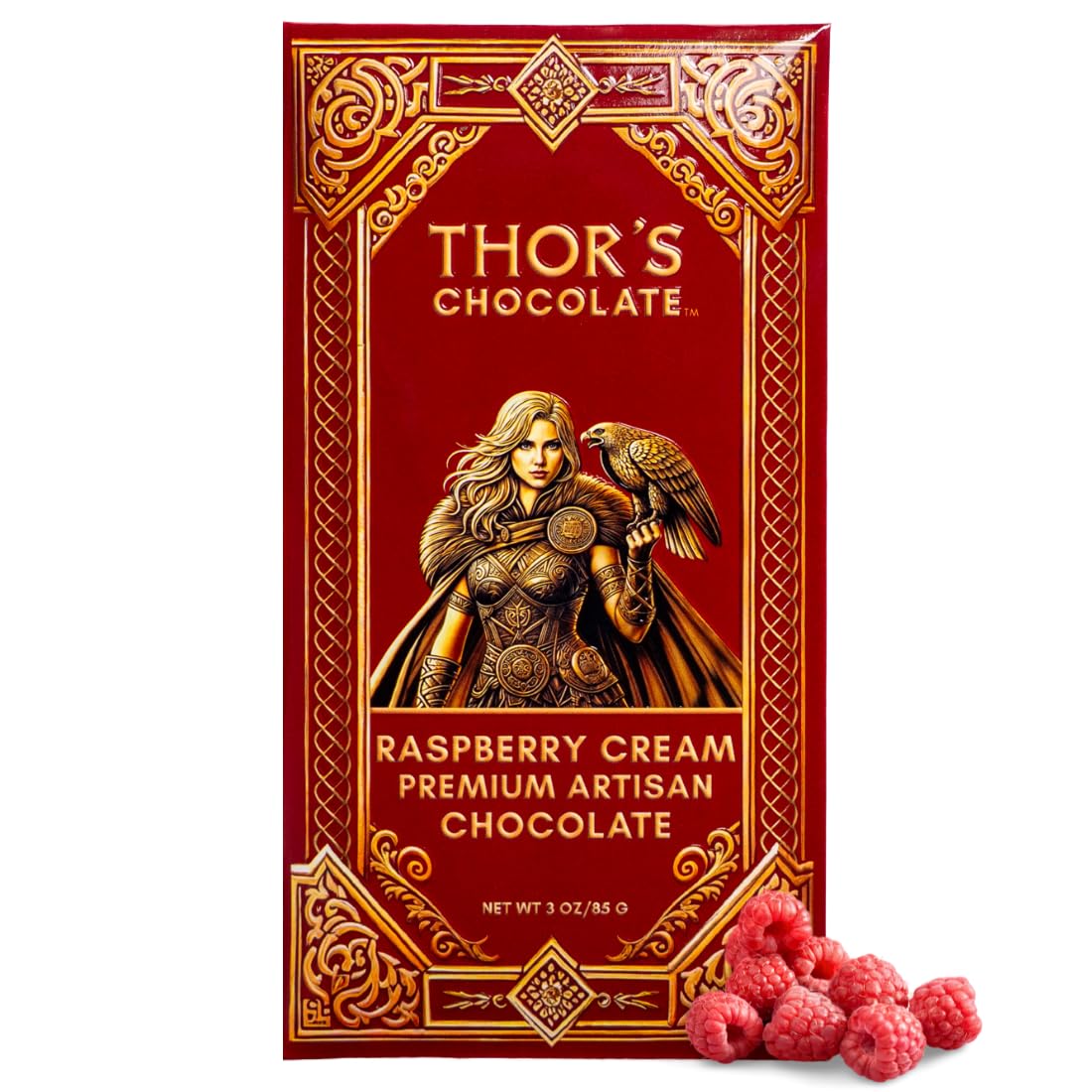 Thor's Chocolate Raspberry Cream Bar packaging highlights premium gift appeal.