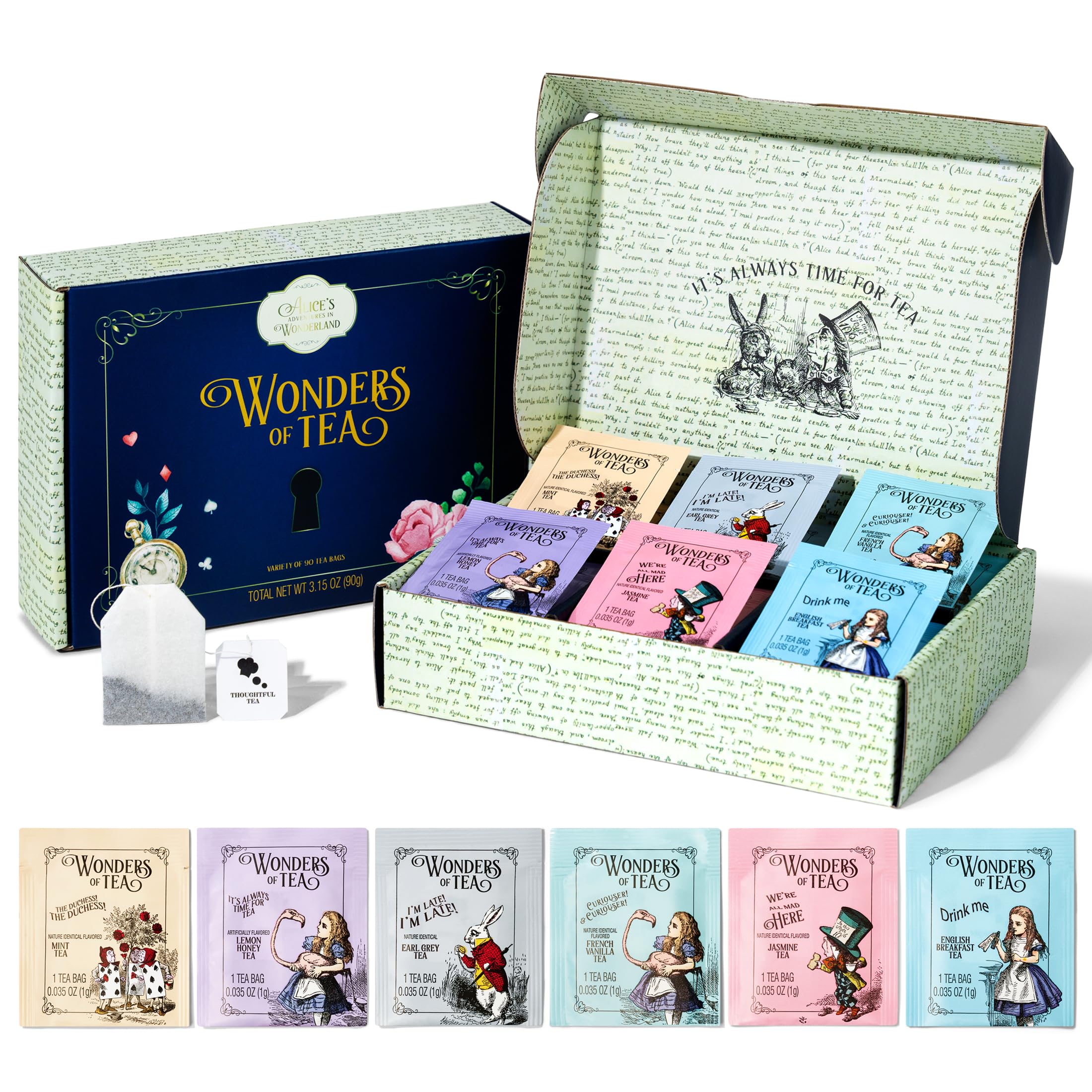 Thoughtfully Alice's Adventure tea gift box with illustrated quotes for readers