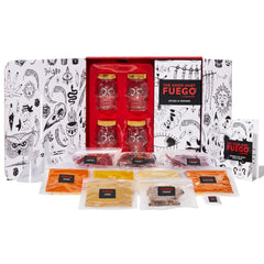 Thoughtfully Good Hurt Fuego gloves protect hands during spicy sauce crafting.
