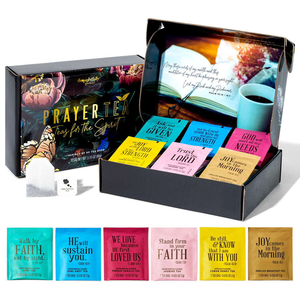 Thoughtfully Gourmet tea affirmations pack displaying six flavors for daily reflection