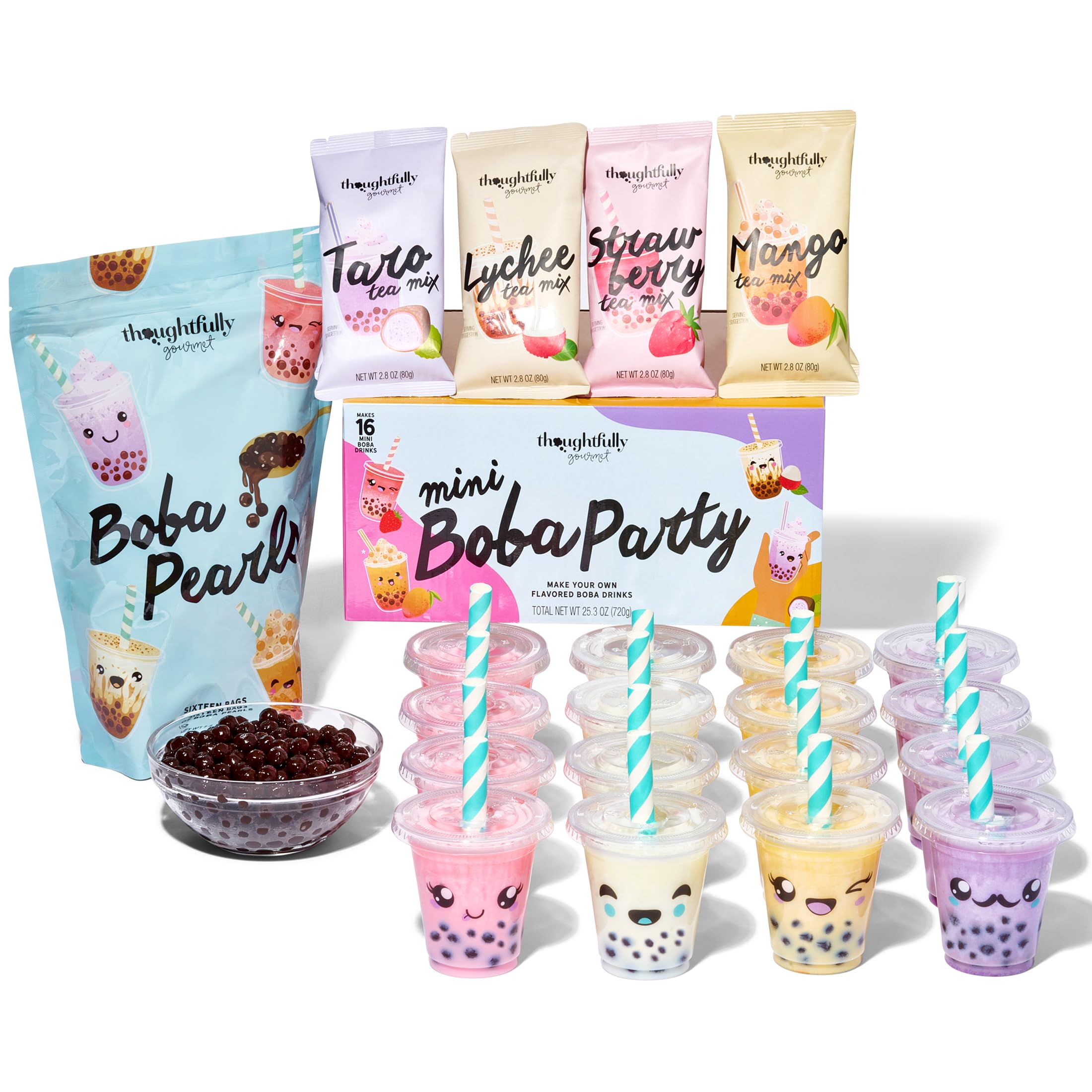 Thoughtfully mini Boba Pearl Party Set cups ready for 16 tasting portions, ideal for entertaining.
