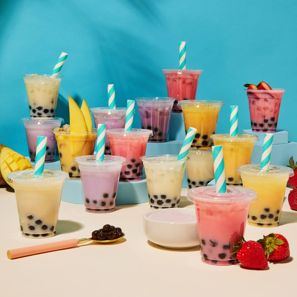 Thoughtfully straws included with cups for easy sipping during bubble tea tastings.