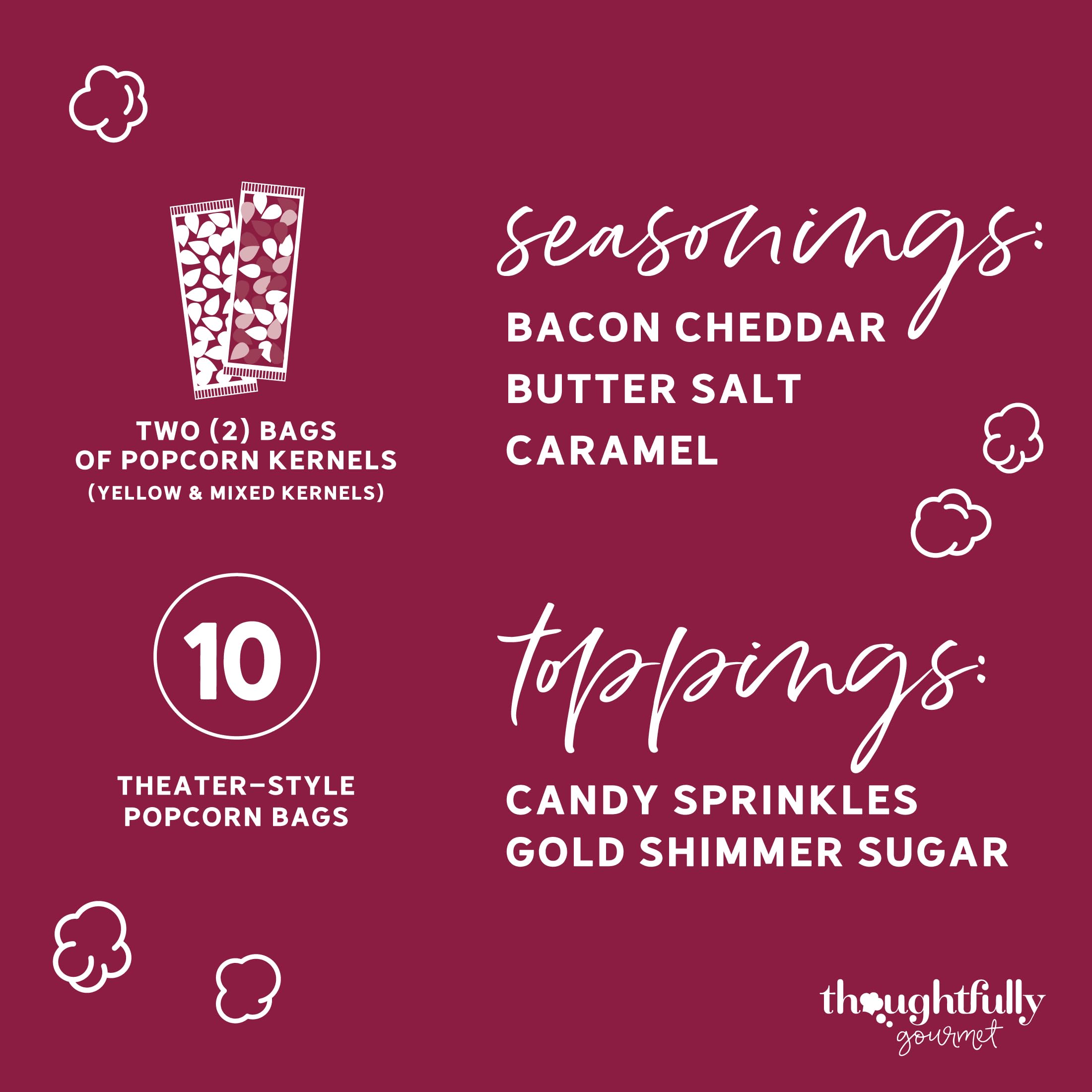 Thoughtfully Gourmet Movie Night Popcorn Set Bacon Cheddar seasoning adds savory depth