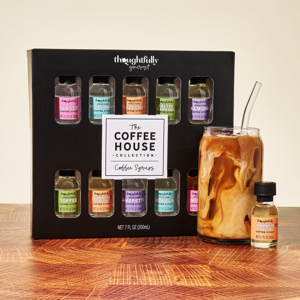 Thoughtfully pumpkin spice coffee syrup bottle delivers warm autumn flavors.