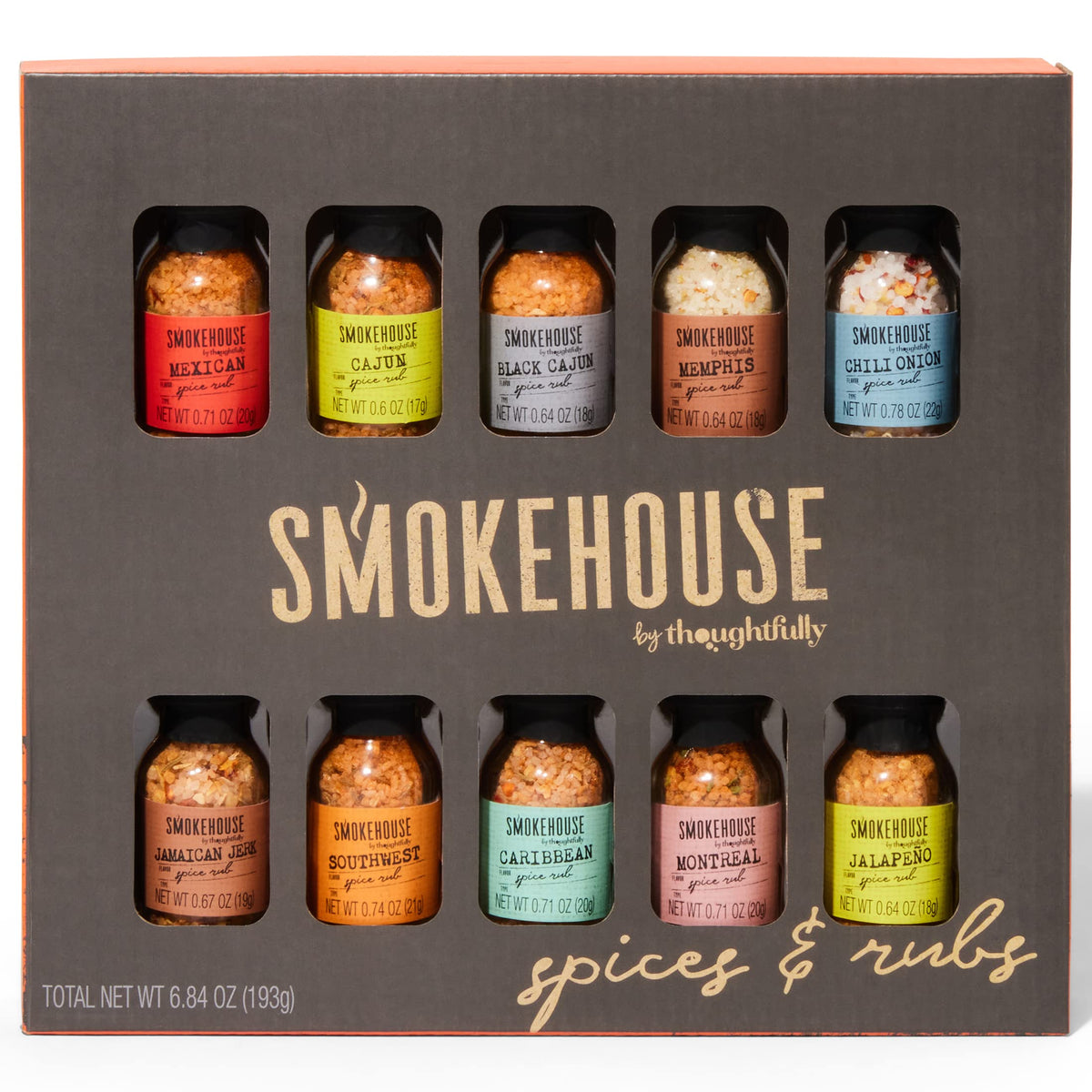 Thoughtfully Smokehouse spice set in mini bottles for quick grilling prep