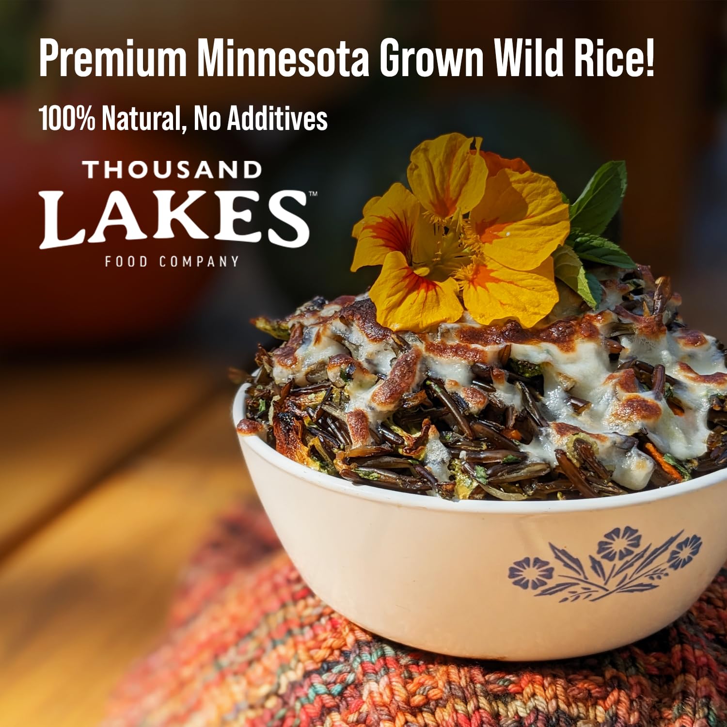 Thousand Lakes wild rice serving dish with salad