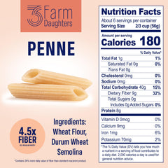 Three Farm Daughters rotini pasta dish with crisp bite and fiber benefits.