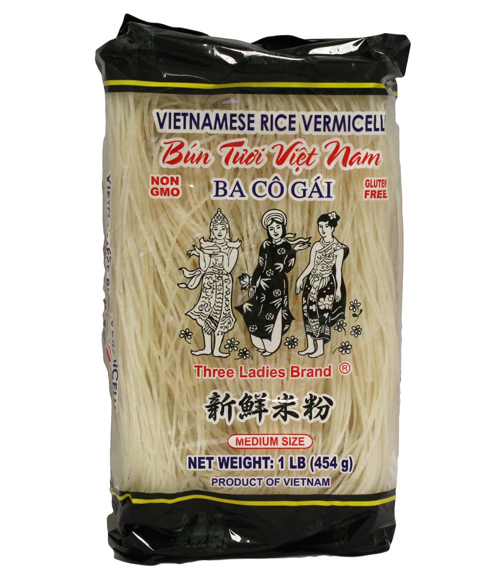 Three Ladies Vietnamese rice stick vermicelli pack ready for pho or stir-fries.