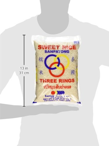 Three Rings Thai sticky rice ready to be served in a fragrant bowl or dessert.