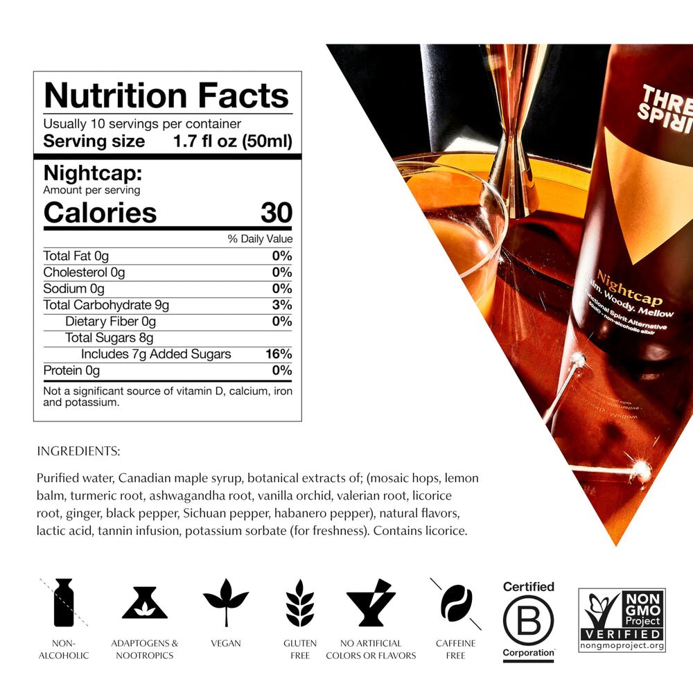 Three Spirit Nightcap glass on ice, a smooth alcohol-free sipper for socials