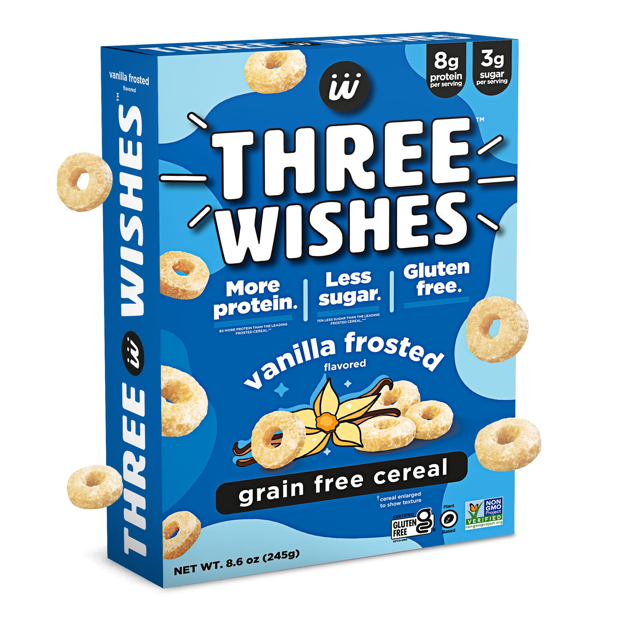 Three Wishes Frosted cereal box for gluten-free breakfast