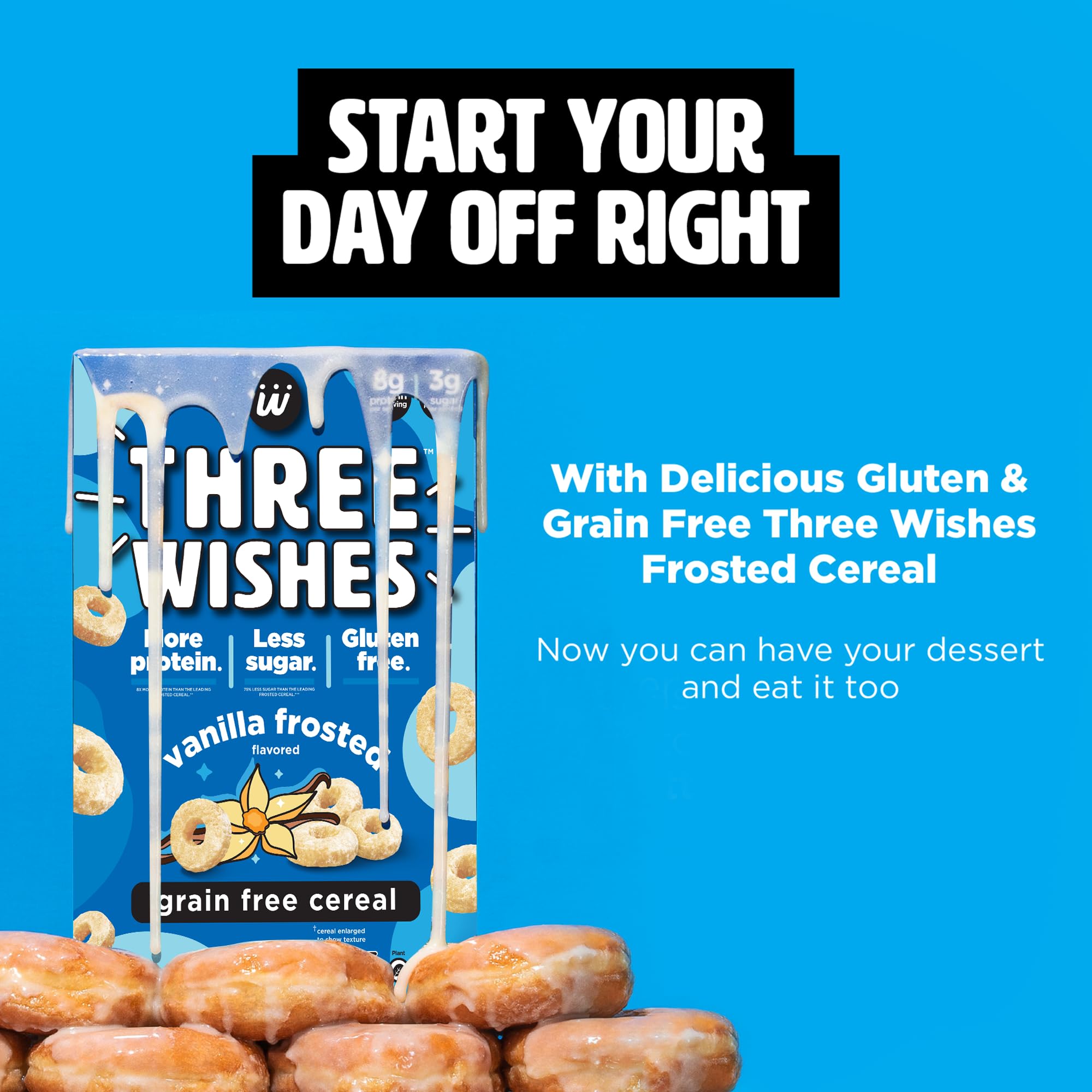 Three Wishes Frosted packaging closeup highlighting clean ingredients