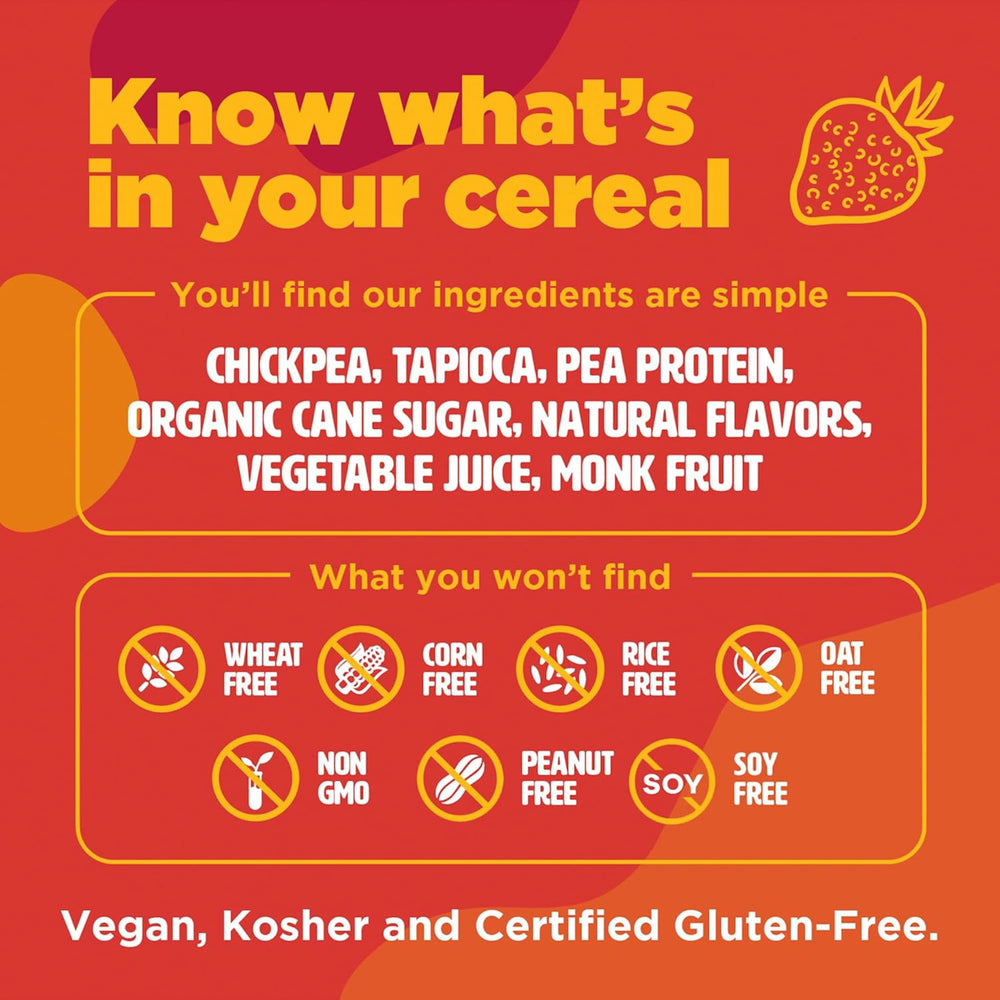 Three Wishes Fruity cereal nutrition panel highlighting 8g protein