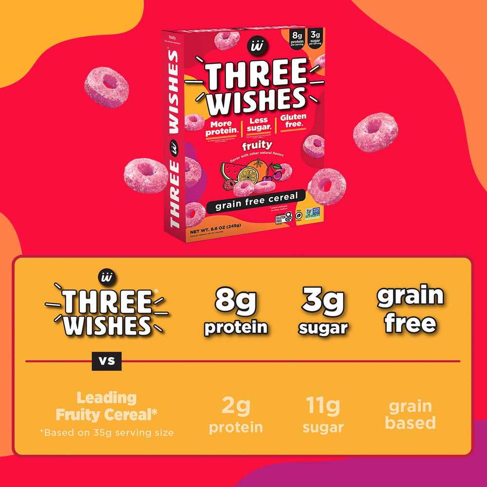 Three Wishes Fruity cereal six-pack box for convenient breakfast shopping