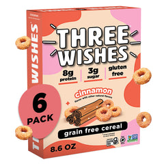 Three Wishes grain-free cinnamon cereal box front shows gluten-free packaging