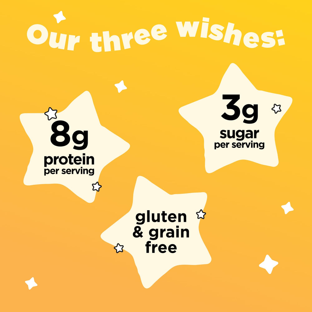 Three Wishes cereal bowl close-up highlighting gluten-free, plant-based ingredients.