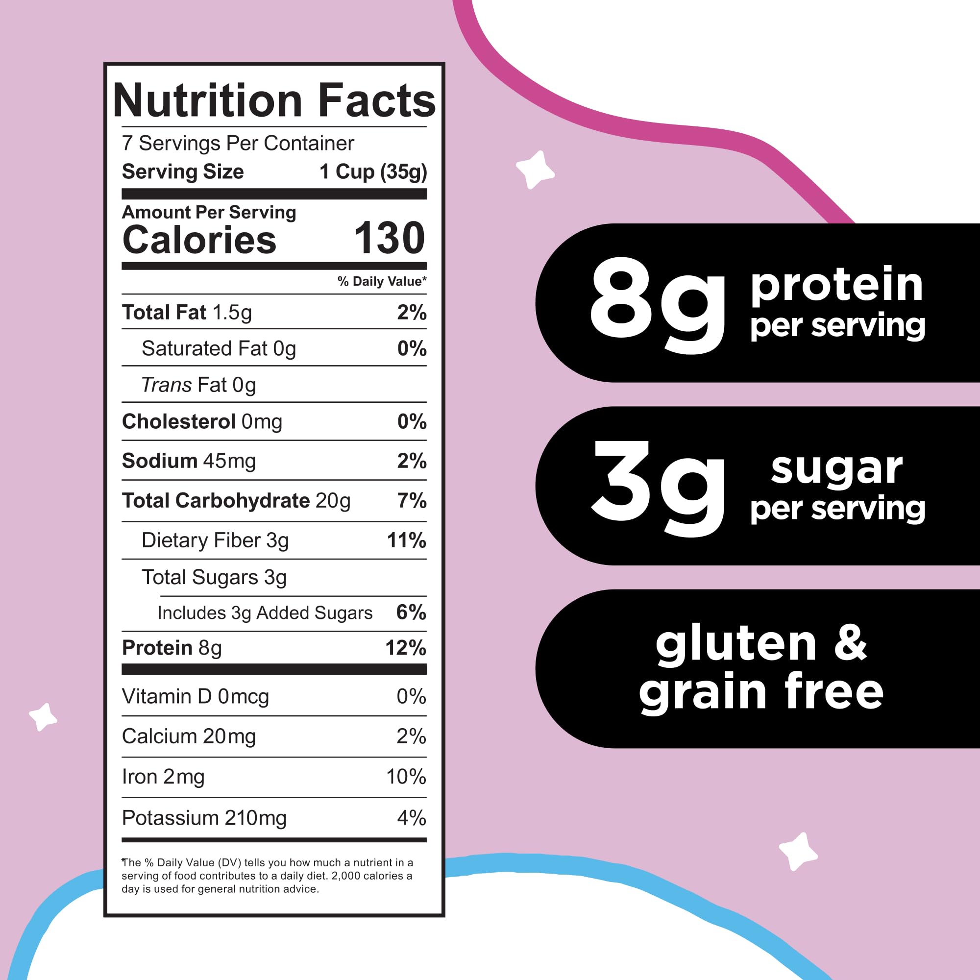 Three Wishes Marshmallow cereal pour showing a quick, low-sugar start.