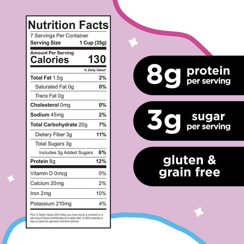Three Wishes Marshmallow cereal pour showing a quick, low-sugar start.