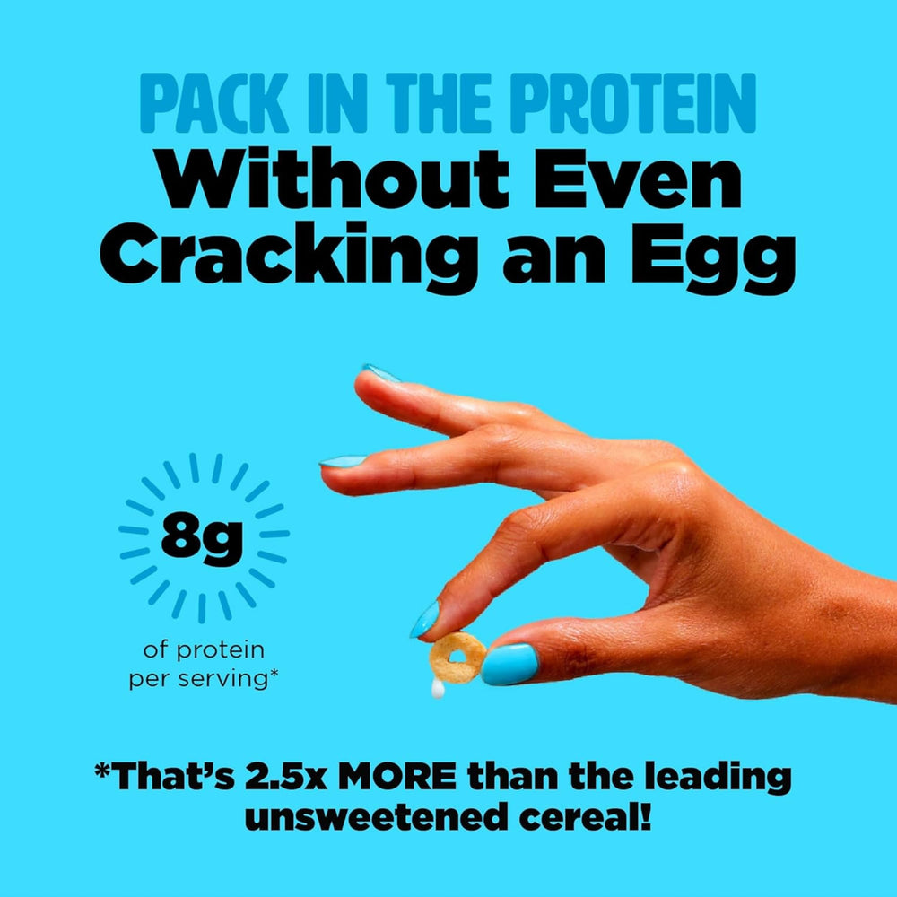 Six-pack display of Three Wishes unsweetened cereal suggests shareable morning option.
