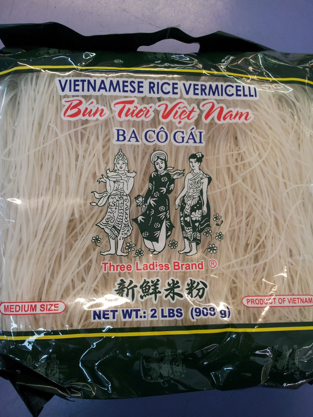 Three Ladies Vietnamese rice vermicelli 2 lb, ideal for soups, stir-fries, and salads.