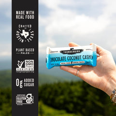 Thunderbird Real Food Bars ingredients close-up shows dates and nuts for natural energy.