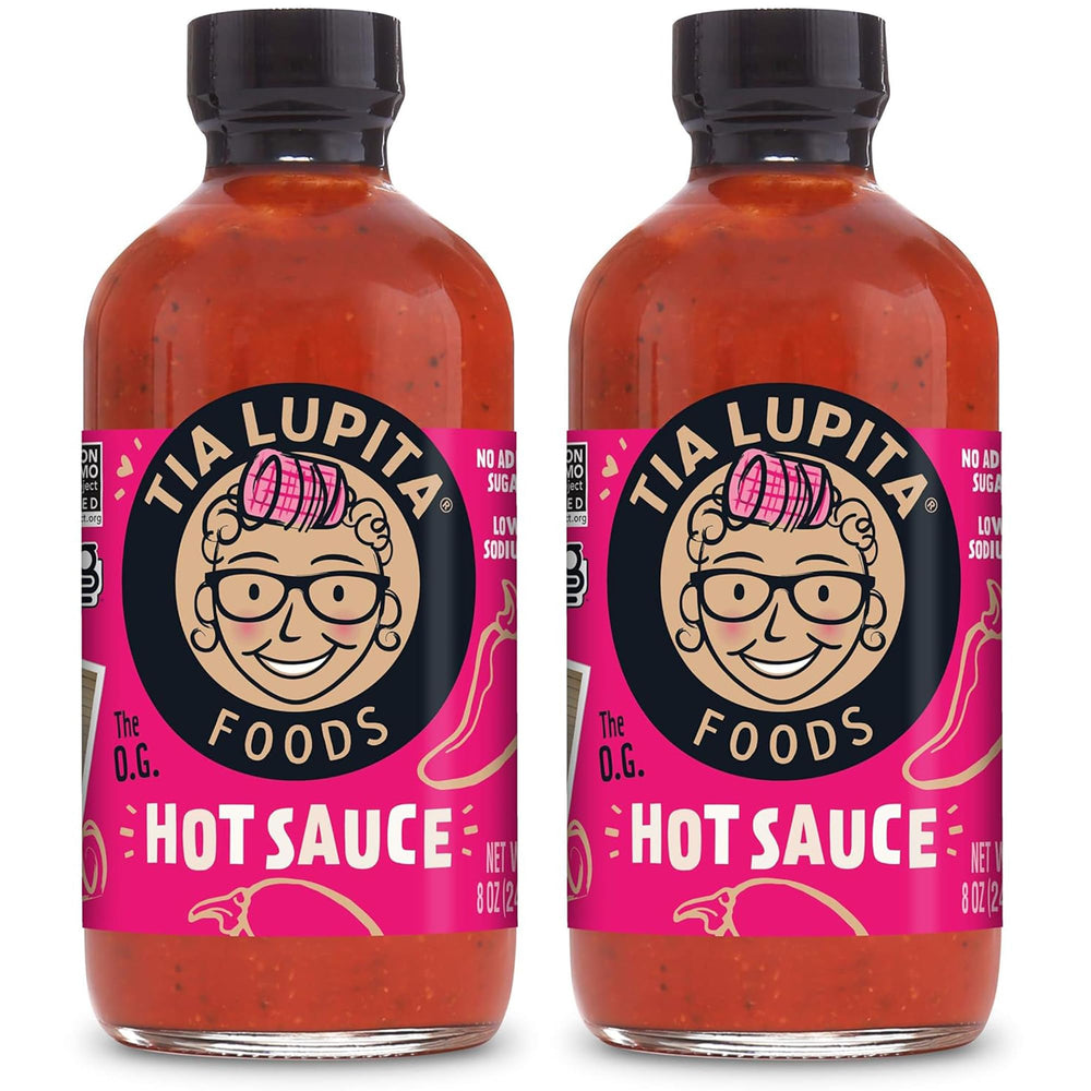 TIA LUPITA hot sauce bottle front view, smoky-sweet medium heat for meals