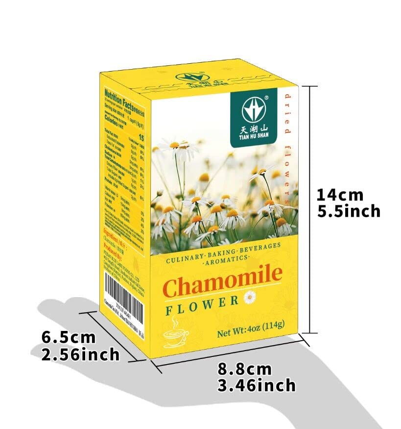 Tian Hu Shan Chamomile Flowers purified and impurity-free, ideal for a relaxing evening tea.