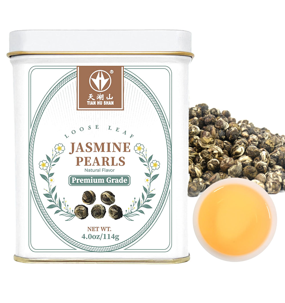 Tian Hu Shan Jasmine Dragon Pearls unfurling with delicate floral aroma.
